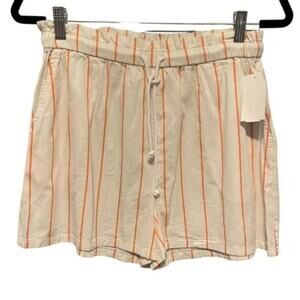 Abound Womens Striped Elastic Waist Shorts S White & Orange Cotton/Rayon Blend